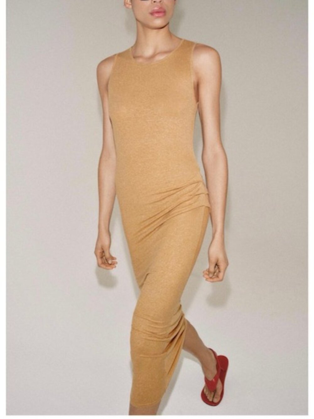 ZARA Light Camel Midi Dress - Small